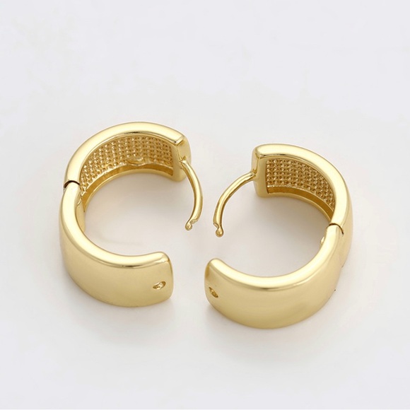 Thick Hoop Earrings 14k Gold Plated Luxury Jewelry - Picture 5 of 10